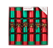 Load image into Gallery viewer, Robin Reed English Holiday Christmas Crackers - Red & Green with Bells, 6 Count