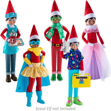 Load image into Gallery viewer, The Elf on The Shelf - Magi-Freeze Stand Up Complete Set: Cocoa to Go Barista, Polar Power Hero Set, Holiday Hipster, Retro Rad ’80s Gear, & Glitzy Gala Dress