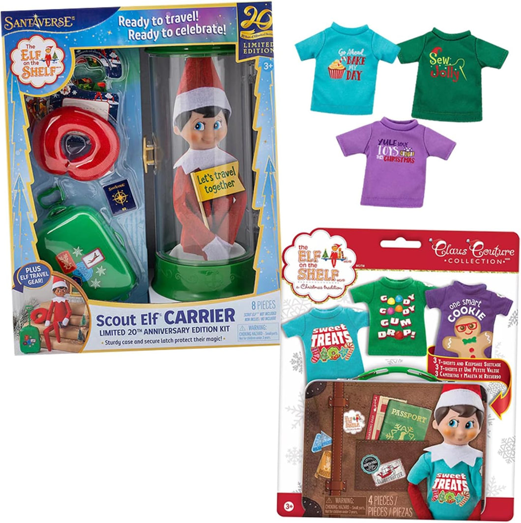 The Elf on the Shelf: Carrier Bundle - 20th Anniversary Carrier, Sweet Treat Tees, & Elf Mates Shirts