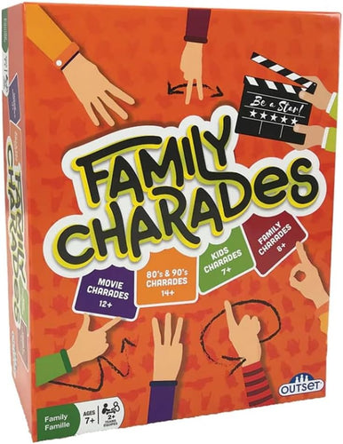 Outset Media Family Charades Game; 4 Games in 1 Box. Includes Movie, 80's 90's, Kids, Family Trivia for 2 or More Players, Ages 7 and up.