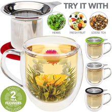 Load image into Gallery viewer, Teabloom Venice Double Wall Glass Mug with Infuser &amp; Lid