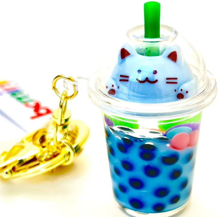 Pastel Kitty Boba Milk Keychain