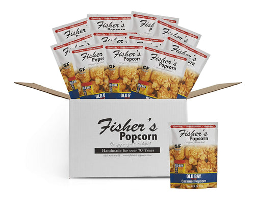 Fisher's Popcorn | Old Bay Seasoned Caramel Flavor | 2oz Bag | 12-Pack