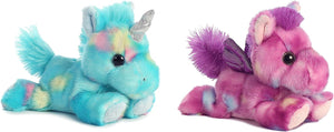 Bundle of 2 Aurora 7" Stuffed Beanbag Animals - Blueberry Ripple Unicorn & Tutti Frutti Pegasus