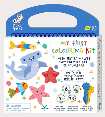 Haku Yoka Sea Animals My First Colouring Kit On The Go Colouring Kit with 6 Smile Beeswax Crayons