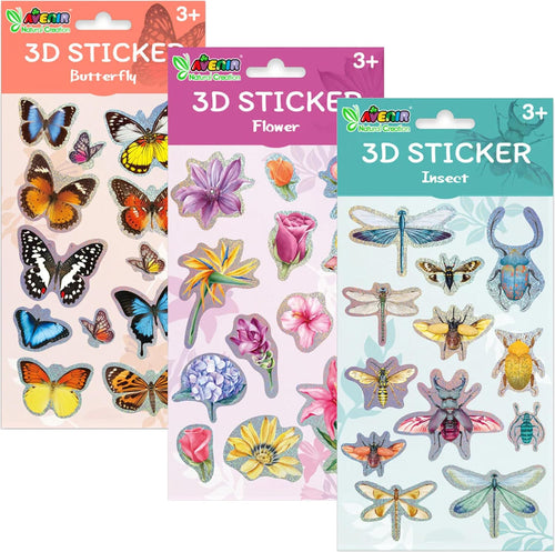 Avenir 3D Sticker Bundle: Flowers, Butterflies, and Insects, 36 Stickers