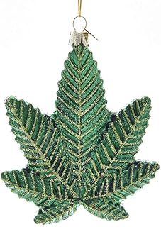 Kurt Adler Glass Cannabis Leaf Ornaments, Set of 6