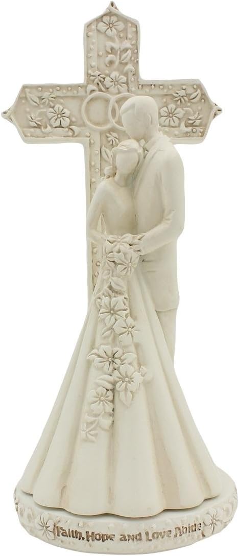 Avalon Gallery Couple with Cross and Wedding Rings 2-Piece Wedding Cake Topper, 7