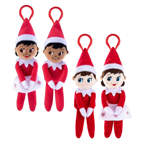 The Elf on The Shelf - Plushee Pals Mini Clip-on Set of 4: Classic Light Boy & Girl, Dark Boy & Girl