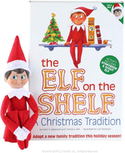 Load image into Gallery viewer, The Elf on The Shelf Bundle: Scout Elf Boy Light Tone, Boy &amp; Girl Frost Pips and 3 Elf T-Shirts