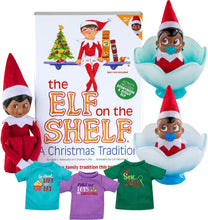 Load image into Gallery viewer, The Elf on the Shelf Holiday Magic Bundle – Brown-Eyed Girl Scout Elf, Frost Pips Boy &amp; Girl, and 3 Elf T-Shirts