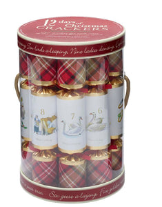 Robin Reed English Holiday Christmas Crackers - 12 Days of Christmas Plaid, 12 Count