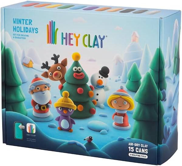 Fat Brain Toys Hey Clay Winter Holidays Set, 6 Holiday-Themed Characters, Ages 6+