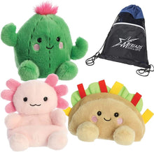 Load image into Gallery viewer, Aurora Palm Pals - Viva Mexico Plush Toy Set: Fiesta Taco, Prickles Cactus, and Ax Axolotl