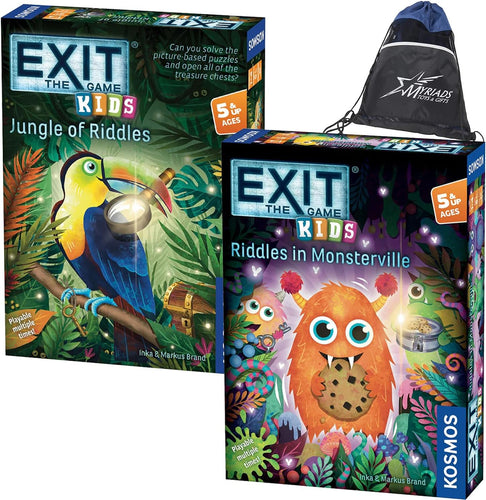 Exit: The Game Kids Bundle - Riddles in Monsterville and Jungle of Riddles with Exclusive Drawstring Bag
