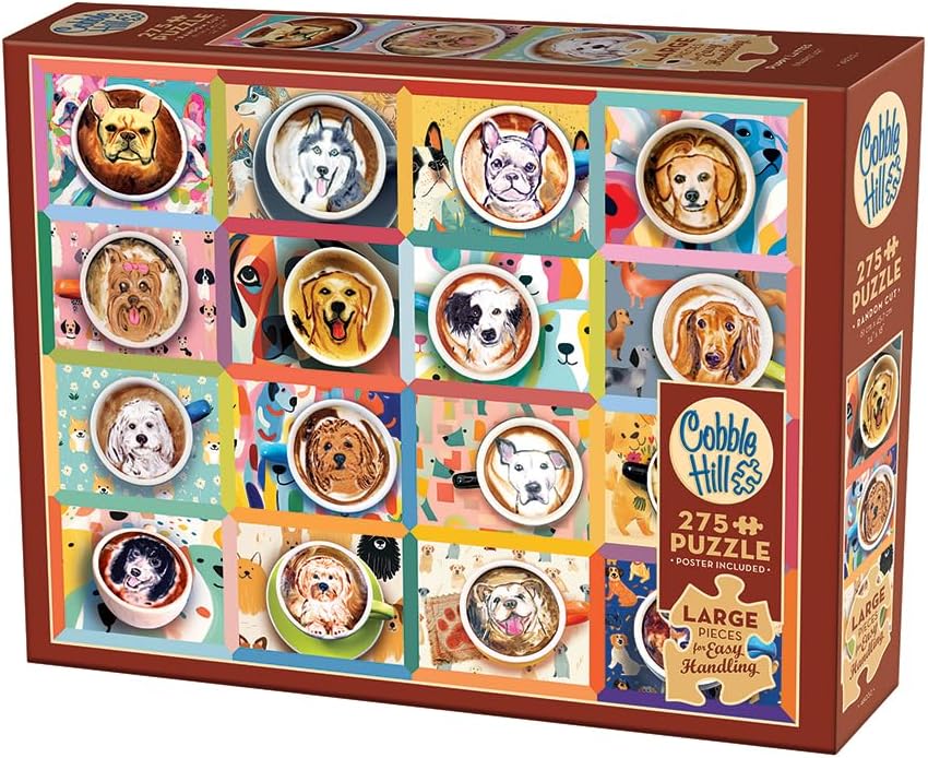 Cobble Hill 275 Piece Jigsaw Puzzle - Puppy Lattes (Poster Included), Extra-Large Pieces
