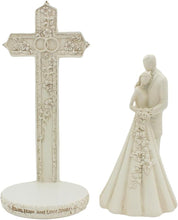 Load image into Gallery viewer, Avalon Gallery Couple with Cross and Wedding Rings 2-Piece Wedding Cake Topper, 7&quot;