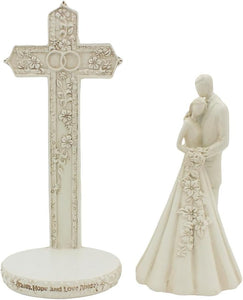 Avalon Gallery Couple with Cross and Wedding Rings 2-Piece Wedding Cake Topper, 7"