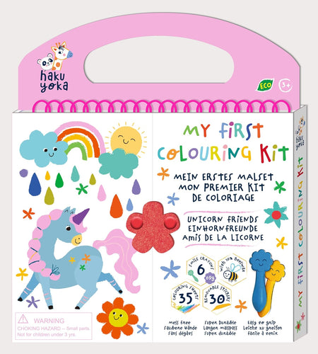 Haku Yoka Unicorn Friends My First Colouring Kit On The Go Colouring Kit with 6 Smile Beeswax Crayons