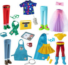 Load image into Gallery viewer, The Elf on The Shelf - Magi-Freeze Stand Up Complete Set: Cocoa to Go Barista, Polar Power Hero Set, Holiday Hipster, Retro Rad ’80s Gear, &amp; Glitzy Gala Dress