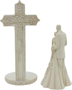 Avalon Gallery Couple with Cross and Wedding Rings 2-Piece Wedding Cake Topper, 7"