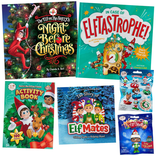 The Elf on the Shelf - Night Before Christmas, In Case of Elftastrophe, Santa's North Pole Activity Book, Elf Mate Story Collection, Series 3 Mystery Mini and Tiny Tinkerman Figure (4 Books, 2 Figures)