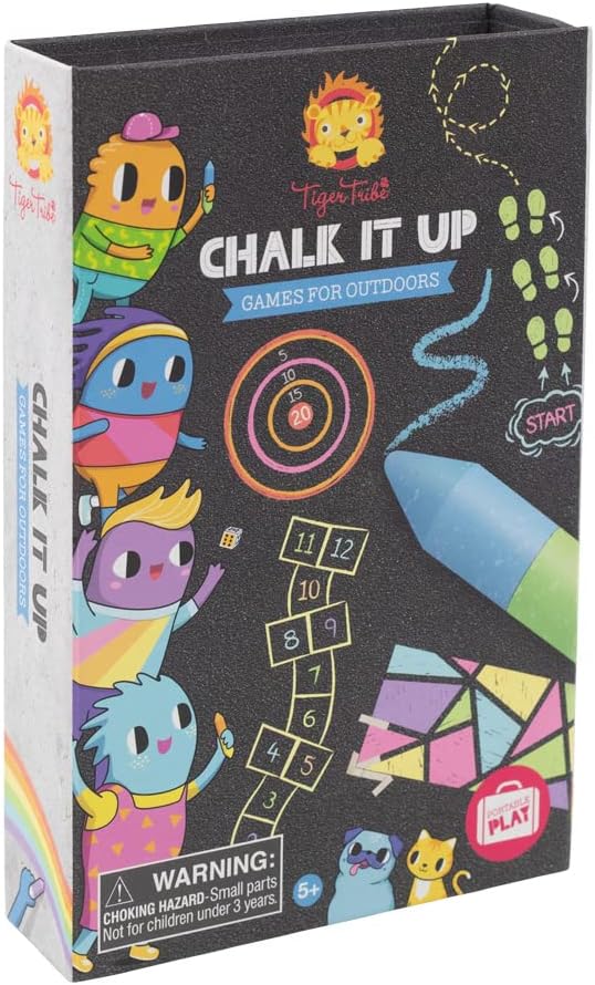 Schylling - Tiger Tribe: Chalk It Up - Games for Outdoors - Guided Activity Book & 5 Sidewalk Chalks