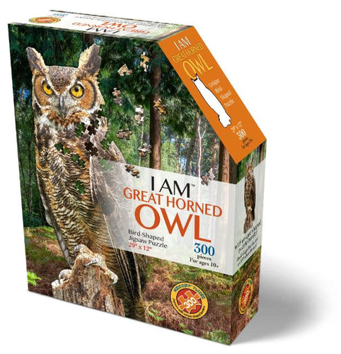 Madd Capp I AM GREAT HORNED OWL Animal-Shaped Jigsaw Puzzle, 300 Pieces