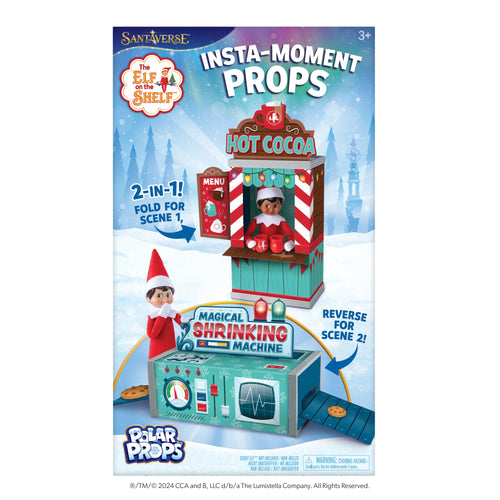 The Elf on the Shelf Insta-Props 2-in-1 Scene Kit - Hot Cocoa Stand and Magic Shrinking Machine Scenes