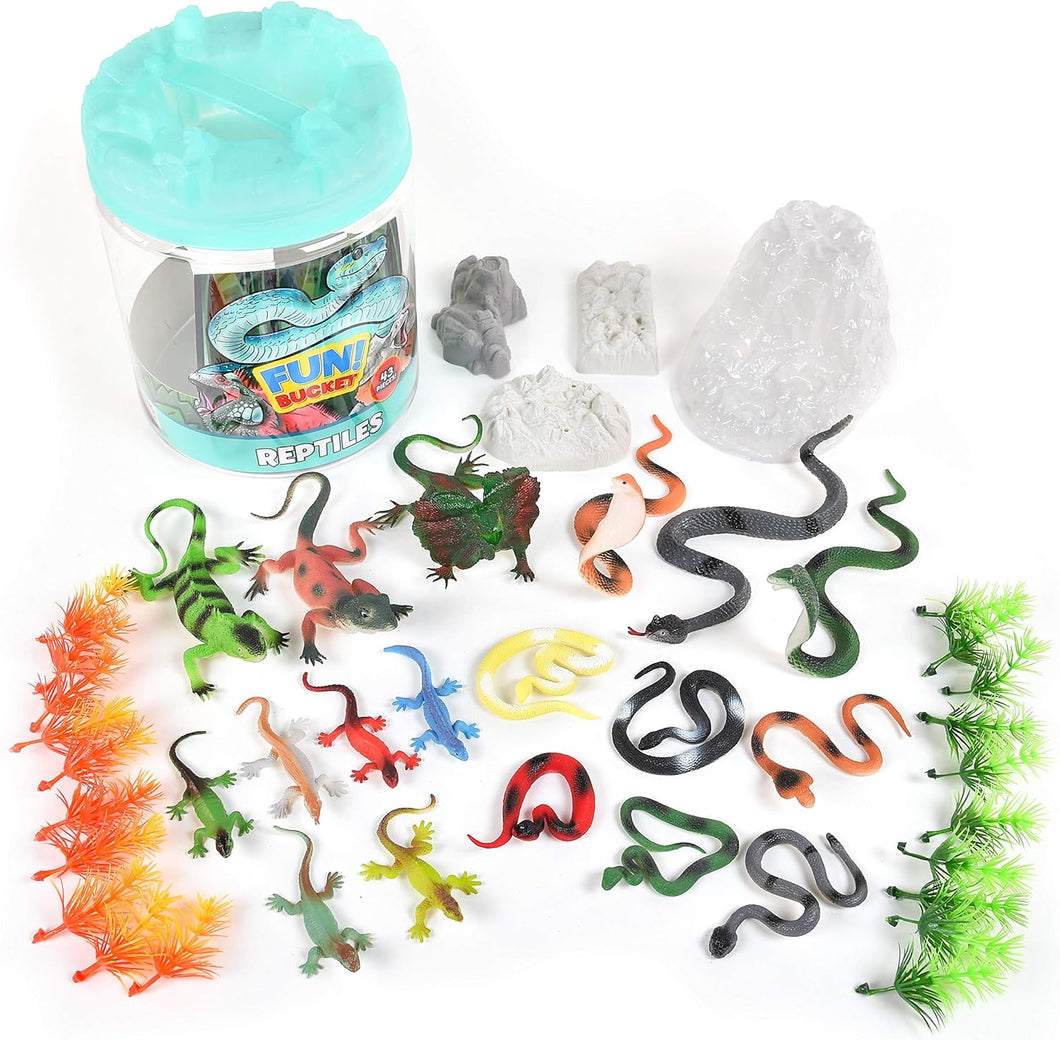 Reptile Figure Play Bucket – 43 Assorted Lizards and Educational Accessories Toy Play Set