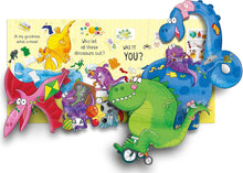 Load image into Gallery viewer, Usborne Peculiar Pop-Ups Board Book: WHO LET THE DINOSAURS OUT?