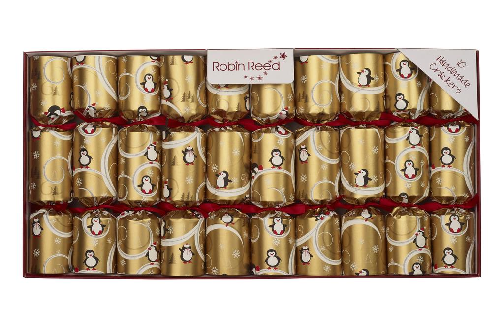 Robin Reed Playful Penguin Gold Party Crackers