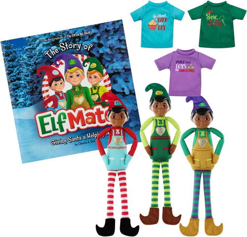 The Elf on the Shelf Elf Mates - Dark Tone Super Pack: 3 Elf Dolls and 3 Shirts