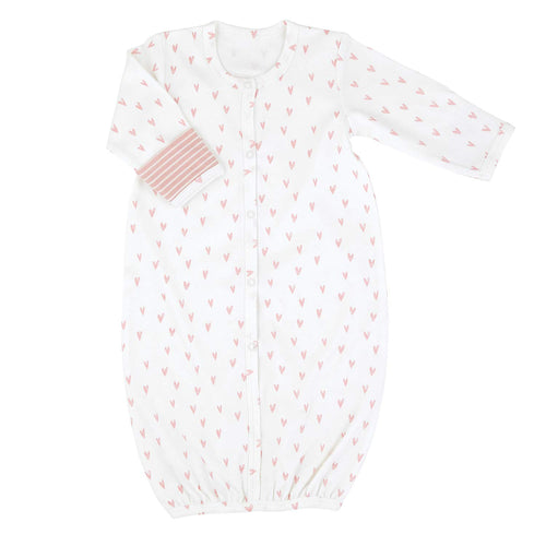 Stephan Baby Stripey Knit Collection, Snap-Front Gown, Pink + White Stripes with Hearts, Newborn, Pink Stripes + Hearts