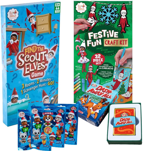 The Elf on the Shelf Game and Craft Collection: Find The Scout Elves Game, Dash Away All Card Game, Festive Fun Craft Kit and 4 Merry Minis