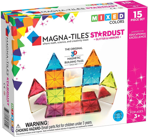 MAGNA - TILES Stardust Set, The Original Magnetic Building Tiles for Creative Open-Ended Play, Educational Toys for Children Ages 3 Years + (15 Pieces Including Glitter and Mirrors)