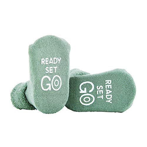 Stephan Baby Non-Skid Silly Socks with Cute Sayings, Ready Set Go, Fits 3-12 Months