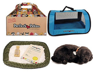 Perfect Petzzz Plush Black Lab Breathing Puppy Dog with Blue Tote For Plush Breathing Pet