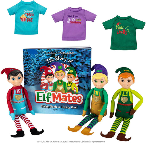 The Elf on the Shelf Elf Mates Super Combo, Includes Chef, Toy Maker, and Cobbler Elves with T-Shirts and Storybook