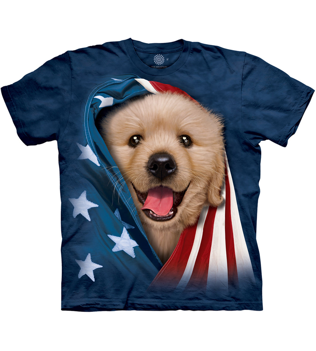 The Mountain Adult Unisex T-Shirt - Patriotic Golden Pup