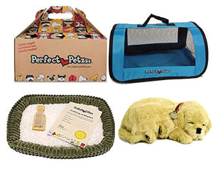 Perfect Petzzz Golden Retriever Plush with Blue Tote For Plush Breathing Pet