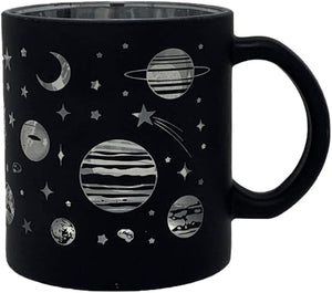 Glass Coffee Mug, 16oz: Frosted Black with Solar System Design