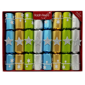 Robin Reed English Holiday Christmas Crackers, Pack of 8 x 10" - Super Glitter Stars