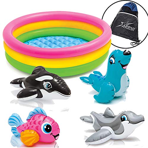 Intex Inflatable Pool Set: Baby Pool, 4 Sea Animal Puff-n-Play Inflatable Water Toys, Drawstring Bag