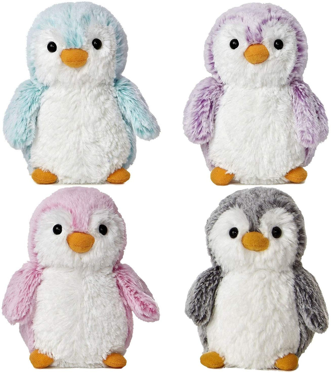 Aurora Bundle of 4 World Pom Pom Penguin Bright Pink, Blue, Purple and Gray Plush, Small 6