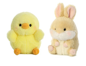Aurora Bundle of 2 5" Beanbag Stuffed Animals: Chickadee Chick and Lively Bunny