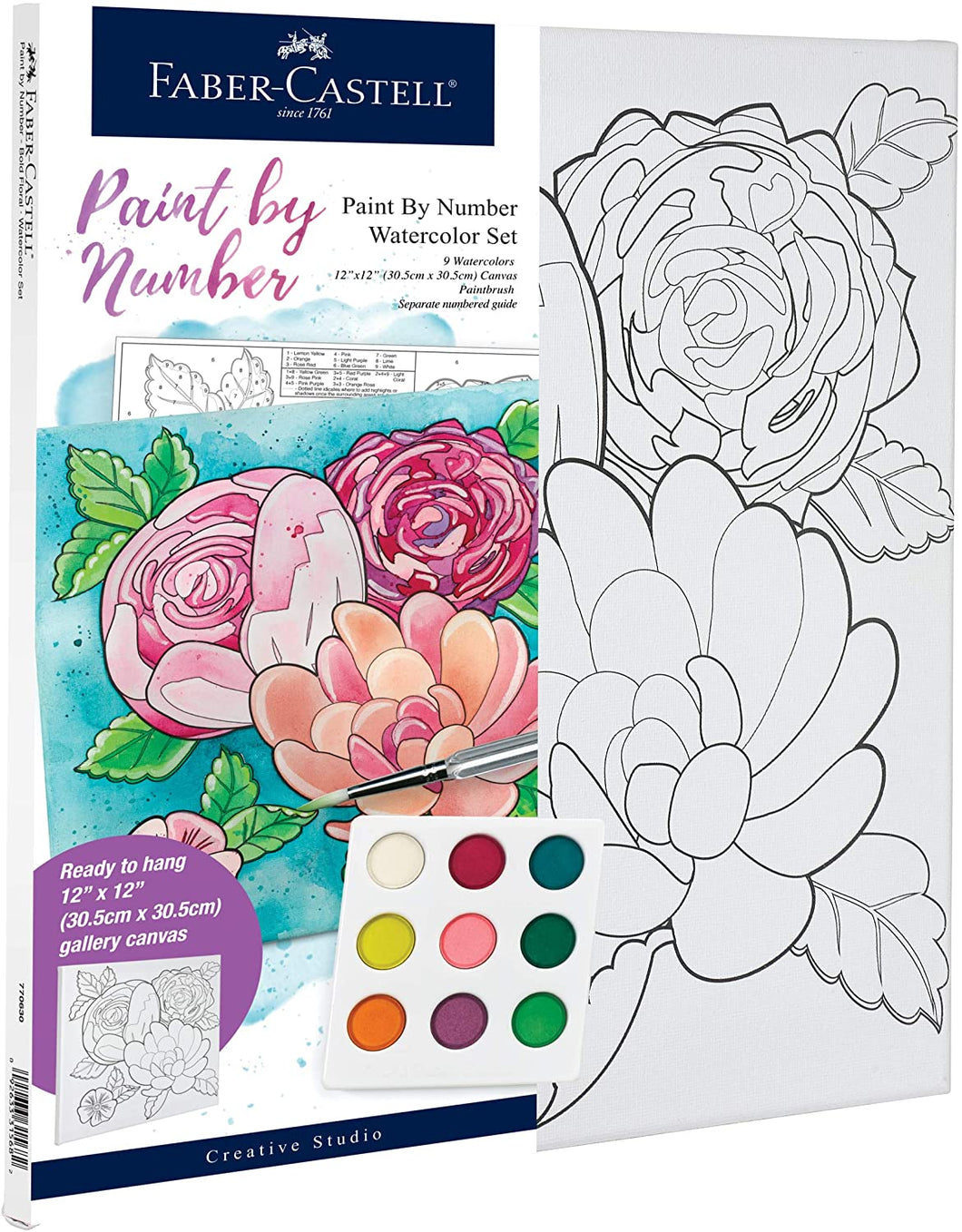 Faber-Castell Paint by Number Watercolor Bold Floral - Adult Paint by Number Kit on Canvas - DIY Flower Painting