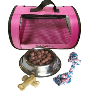 Perfect Petzzz Plush Black Lab Breathing Puppy Dog with Pink Tote for Plush Breathing Pet and Dog Food, Treats, and Chew Toy with Myriads Drawstring Bag