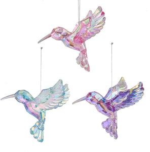 Kurt Adler Iridescent Hummingbirds Christmas Holiday Ornaments Set of 3: Pink, Teal, and Purple