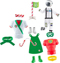 Load image into Gallery viewer, The Elf on the Shelf Claus Couture 3-Pack: Clausmonaut Set, Might Super Hero Set, and Karate Kicks Set
